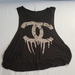 Black, Lightweight, Distressed, "Chanel" Drip design, Muscle Tank